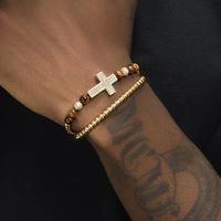 Hip-Hop Cool Style Cross Alloy Tiger Eye Copper Beaded Plating Men's Bracelets main image 1
