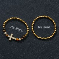 Hip-Hop Cool Style Cross Alloy Tiger Eye Copper Beaded Plating Men's Bracelets main image 2