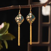 1 Pair Chinoiserie Ethnic Style Classic Style Tassel Lock Plating Inlay Copper Artificial Pearls 24K Gold Plated Drop Earrings main image 3