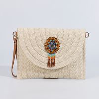 Orange Green Beige Straw Geometric Square Evening Bags sku image 46