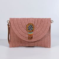 Orange Green Beige Straw Geometric Square Evening Bags sku image 48