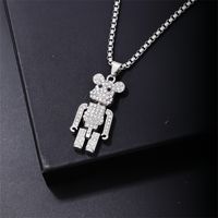 Wholesale Casual Cute Bear 304 Stainless Steel Copper Three-dimensional Inlay Rhodium Plated Zircon Pendant Necklace main image 1