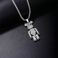 Wholesale Casual Cute Bear 304 Stainless Steel Copper Three-dimensional Inlay Rhodium Plated Zircon Pendant Necklace main image 4