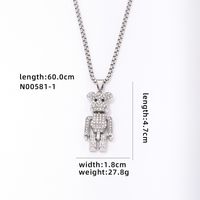 Wholesale Casual Cute Bear 304 Stainless Steel Copper Three-dimensional Inlay Rhodium Plated Zircon Pendant Necklace sku image 1
