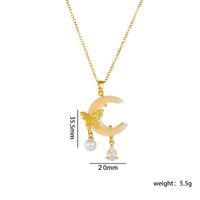 Copper Gold Plated Elegant Lady Classic Style Plating Inlay Star Moon Bow Knot Artificial Pearls Rhinestones Pendant Necklace main image 2