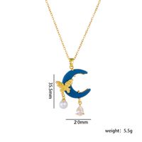 Copper Gold Plated Elegant Lady Classic Style Plating Inlay Star Moon Bow Knot Artificial Pearls Rhinestones Pendant Necklace sku image 1