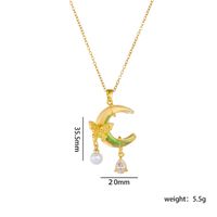 Copper Gold Plated Elegant Lady Classic Style Plating Inlay Star Moon Bow Knot Artificial Pearls Rhinestones Pendant Necklace sku image 3