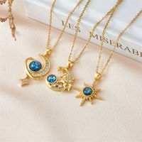 Copper Gold Plated Elegant Lady Modern Style Plating Inlay Star Moon Plastic Rhinestones Pendant Necklace main image 6