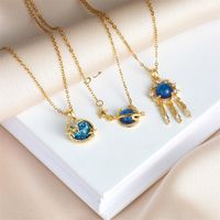 Copper Gold Plated Elegant Lady Modern Style Plating Inlay Star Moon Plastic Rhinestones Pendant Necklace main image 4