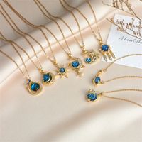 Copper Gold Plated Elegant Lady Modern Style Plating Inlay Star Moon Plastic Rhinestones Pendant Necklace main image 1