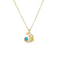Copper Gold Plated Elegant Lady Modern Style Plating Inlay Star Moon Plastic Rhinestones Pendant Necklace sku image 1