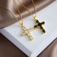 Copper Gold Plated Basic Modern Style Classic Style Plating Inlay Geometric Cross Rhinestones Pendant Necklace main image 5