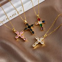 Copper Gold Plated Basic Modern Style Classic Style Plating Inlay Geometric Cross Rhinestones Pendant Necklace main image 1