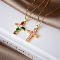 Copper Gold Plated Basic Modern Style Classic Style Plating Inlay Geometric Cross Rhinestones Pendant Necklace main image 3