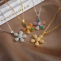 Titanium Steel Copper Gold Plated Lady Modern Style Classic Style Plating Inlay Leaf Sunflower Sun Zircon Pendant Necklace main image 1