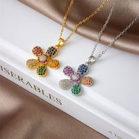 Titanium Steel Copper Gold Plated Lady Modern Style Classic Style Plating Inlay Leaf Sunflower Sun Zircon Pendant Necklace main image 4