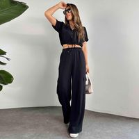 Daily Women's Simple Style Solid Color Spandex Polyester Pocket Pants Sets Pants Sets main image 2