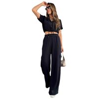 Daily Women's Simple Style Solid Color Spandex Polyester Pocket Pants Sets Pants Sets main image 3