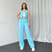 Daily Women's Streetwear Solid Color Spandex Polyester Button Pants Sets Pants Sets main image 3