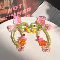 1 Pair Cute Sweet Bow Knot Beaded Crystal Drop Earrings sku image 1