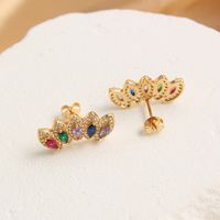 1 Pair Elegant Lady Petal Plating Inlay Copper Zircon Gold Plated Ear Studs main image 4