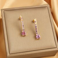 1 Pair Luxurious Simple Style Key Plating Inlay Copper Zircon 18K Gold Plated Drop Earrings main image 7