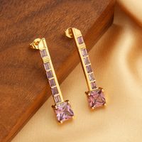 1 Pair Luxurious Simple Style Key Plating Inlay Copper Zircon 18K Gold Plated Drop Earrings main image 4