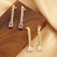 1 Pair Luxurious Simple Style Key Plating Inlay Copper Zircon 18K Gold Plated Drop Earrings main image 1