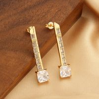 1 Pair Luxurious Simple Style Key Plating Inlay Copper Zircon 18K Gold Plated Drop Earrings main image 3