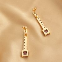 1 Pair Luxurious Simple Style Key Plating Inlay Copper Zircon 18K Gold Plated Drop Earrings main image 5
