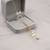 304 Stainless Steel Freshwater Pearl Copper Gold Plated Vintage Style Vacation Plating Chain Round Pendant Necklace main image 1