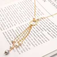 304 Stainless Steel Freshwater Pearl Copper Gold Plated Vintage Style Vacation Plating Chain Round Pendant Necklace main image 3