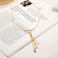304 Stainless Steel Freshwater Pearl Copper Gold Plated Vintage Style Vacation Plating Chain Round Pendant Necklace main image 5