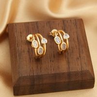 1 Pair Luxurious Simple Style Geometric Plating Inlay Copper Zircon 18K Gold Plated Ear Studs main image 3