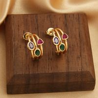 1 Pair Luxurious Simple Style Geometric Plating Inlay Copper Zircon 18K Gold Plated Ear Studs main image 4