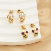 1 Paire Luxueux Style Simple Géométrique Placage Incruster Le Cuivre Zircon Plaqué Or 18K Boucles D'Oreilles main image 8