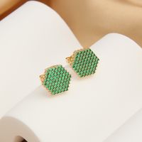 1 Pair Simple Style Commute Hexagon Square Plating Inlay Copper Zircon 18K Gold Plated Ear Studs main image 3