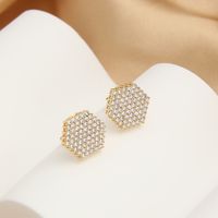 1 Pair Simple Style Commute Hexagon Square Plating Inlay Copper Zircon 18K Gold Plated Ear Studs main image 4