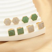 1 Pair Simple Style Commute Hexagon Square Plating Inlay Copper Zircon 18K Gold Plated Ear Studs main image 1