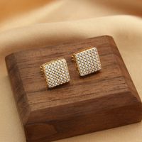 1 Pair Simple Style Commute Hexagon Square Plating Inlay Copper Zircon 18K Gold Plated Ear Studs main image 6