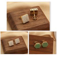 1 Pair Simple Style Commute Hexagon Square Plating Inlay Copper Zircon 18K Gold Plated Ear Studs main image 8