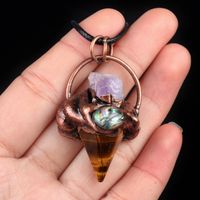 Natural Stone Rope Antique Bronze Retro Inlay Conical Abalone Shell Pendant Necklace sku image 3