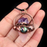 Natural Stone Rope Antique Bronze Retro Inlay Conical Abalone Shell Pendant Necklace sku image 4