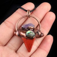 Natural Stone Rope Antique Bronze Retro Inlay Conical Abalone Shell Pendant Necklace sku image 2