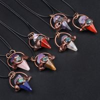 Natural Stone Rope Antique Bronze Retro Inlay Conical Abalone Shell Pendant Necklace main image 2