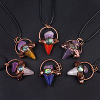 Natural Stone Rope Antique Bronze Retro Inlay Conical Abalone Shell Pendant Necklace main image 1