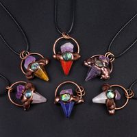 Natural Stone Rope Antique Bronze Retro Inlay Conical Abalone Shell Pendant Necklace main image 9