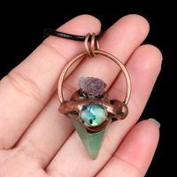 Natural Stone Rope Antique Bronze Retro Inlay Conical Abalone Shell Pendant Necklace sku image 6