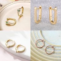 1 Pair Elegant U Shape Snake Inlay Copper Zircon Hoop Earrings main image 1