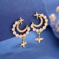1 Pair Basic Modern Style Classic Style Star Moon Plating Inlay Copper Rhinestones Drop Earrings sku image 1